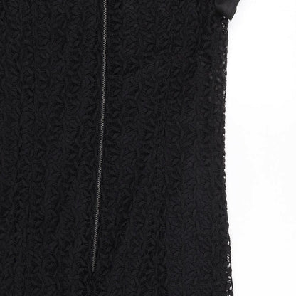 Marks and Spencer Womens Black Floral Polyester A-Line  Size 12  Round Neck Zip