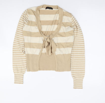 Stressmoda Womens Beige V-Neck Striped Acrylic Cardigan Jumper Size S