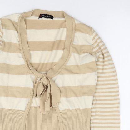 Stressmoda Womens Beige V-Neck Striped Acrylic Cardigan Jumper Size S