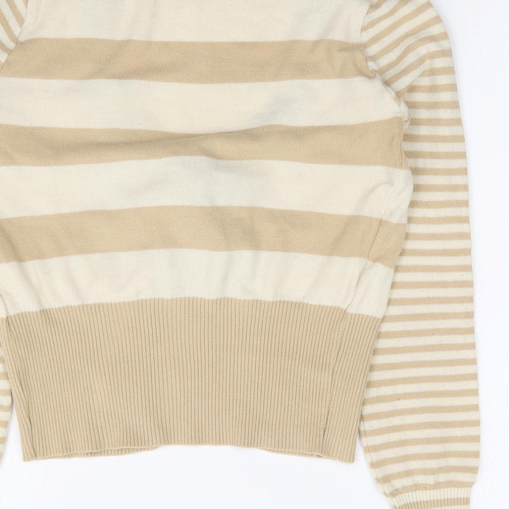Stressmoda Womens Beige V-Neck Striped Acrylic Cardigan Jumper Size S