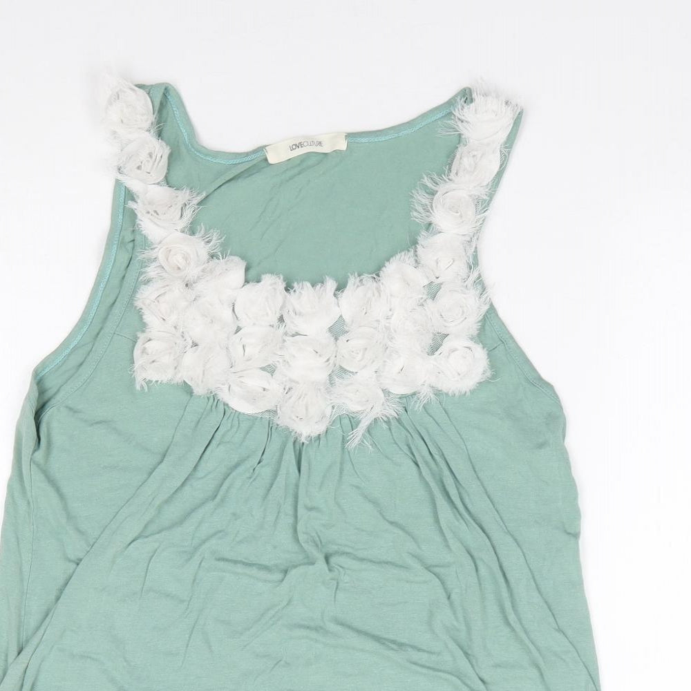 Love Culture Womens Green  Polyester Jersey Tank Size S Round Neck