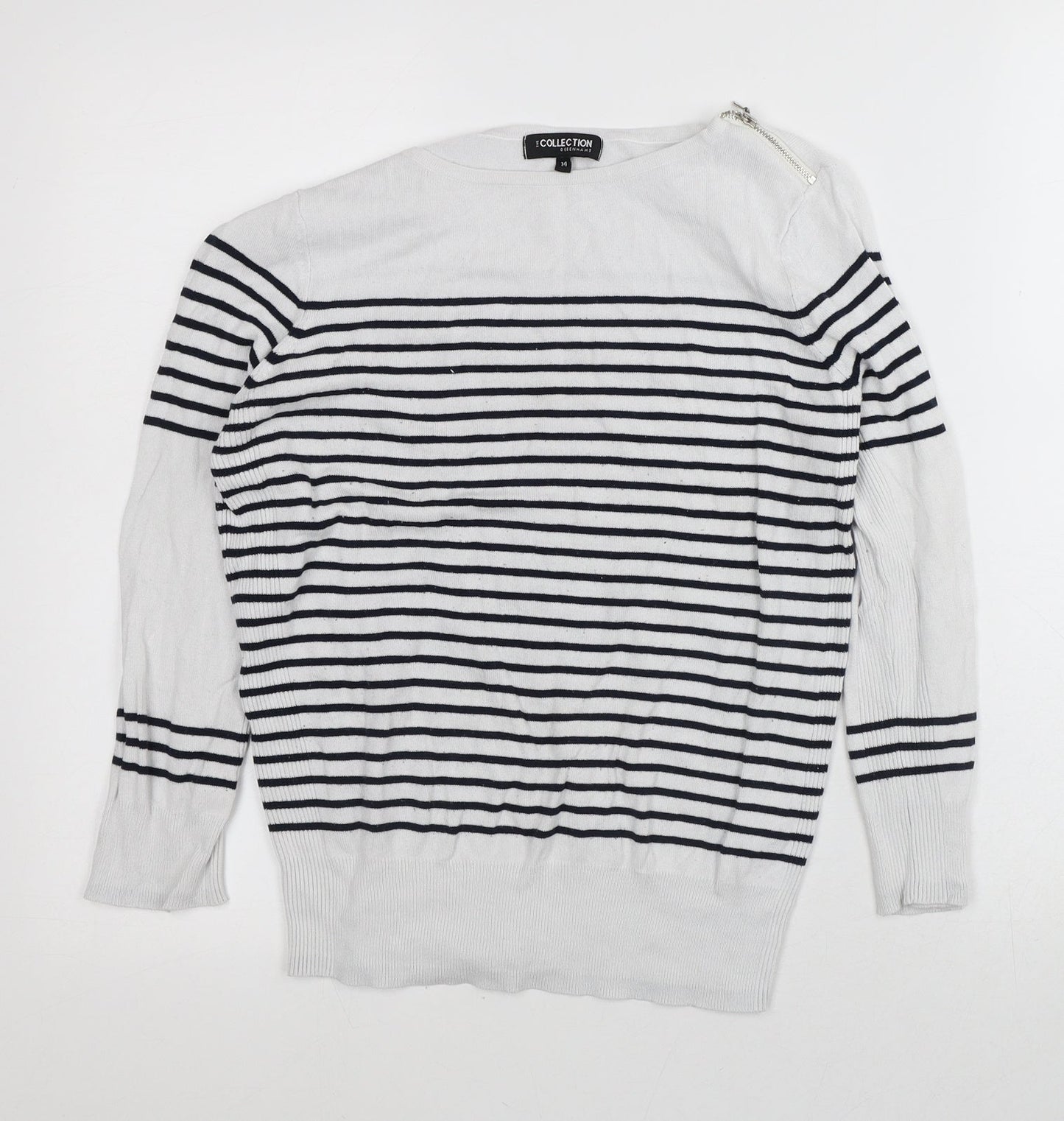Debenhams Womens White Striped Viscose Pullover Sweatshirt Size 14
