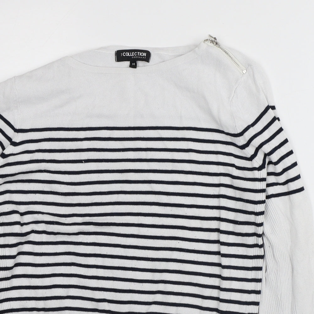 Debenhams Womens White Striped Viscose Pullover Sweatshirt Size 14