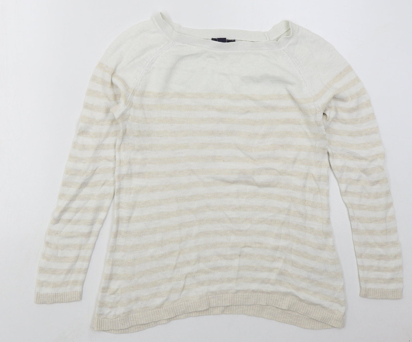 Gap Womens Beige Boat Neck Striped Cotton Pullover Jumper Size S