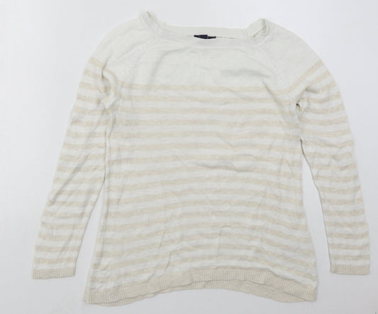 Gap Womens Beige Boat Neck Striped Cotton Pullover Jumper Size S