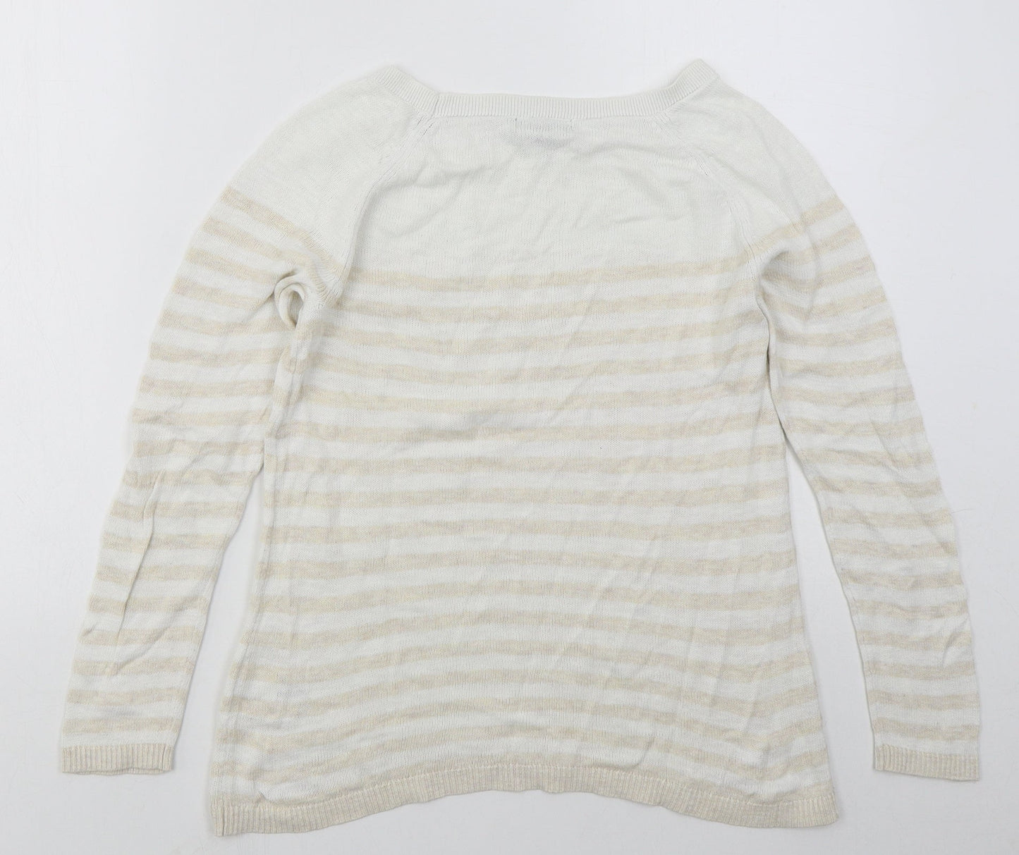 Gap Womens Beige Boat Neck Striped Cotton Pullover Jumper Size S