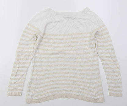 Gap Womens Beige Boat Neck Striped Cotton Pullover Jumper Size S