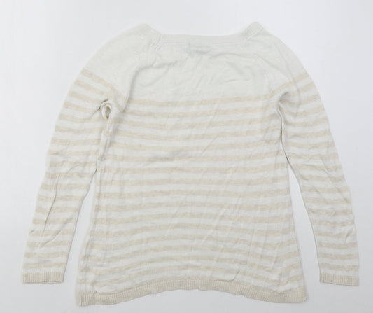 Gap Womens Beige Boat Neck Striped Cotton Pullover Jumper Size S