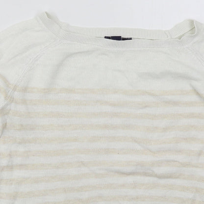 Gap Womens Beige Boat Neck Striped Cotton Pullover Jumper Size S