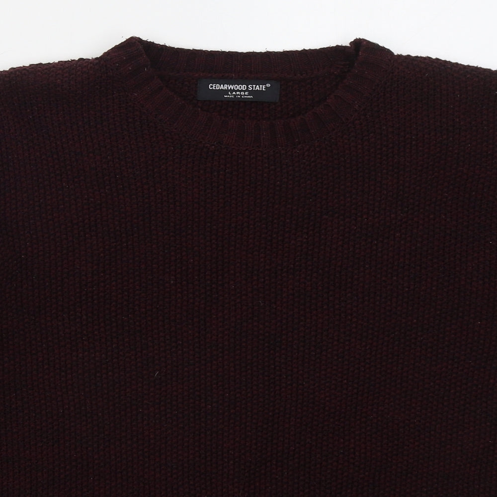 Cedar Wood State Mens Purple Crew Neck  Acrylic Pullover Jumper Size L