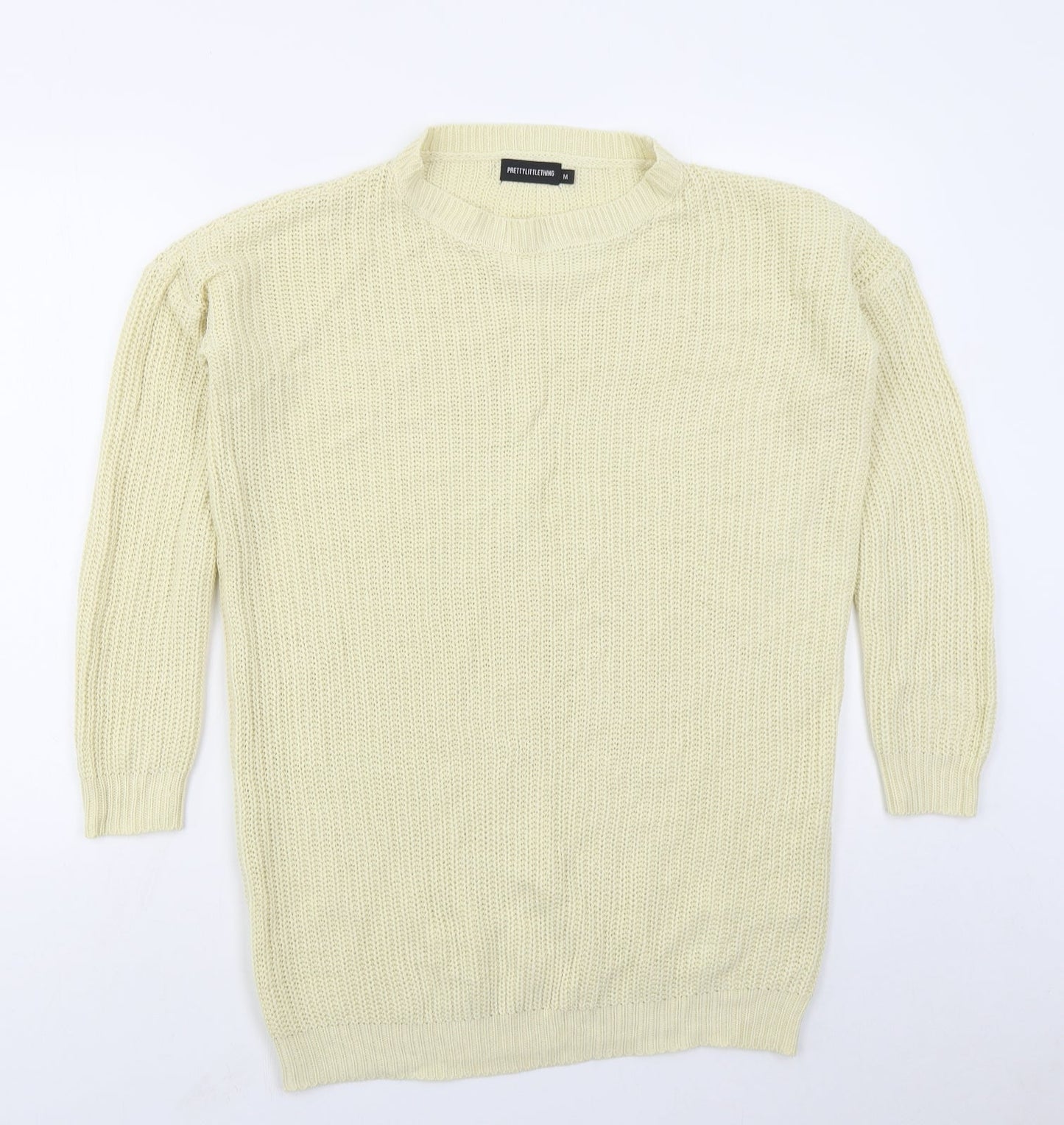 PRETTYLITTLETHING Womens Yellow  Acrylic Jumper Dress  Size M  Crew Neck Pullover