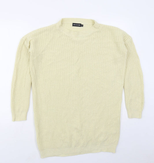 PRETTYLITTLETHING Womens Yellow  Acrylic Jumper Dress  Size M  Crew Neck Pullover
