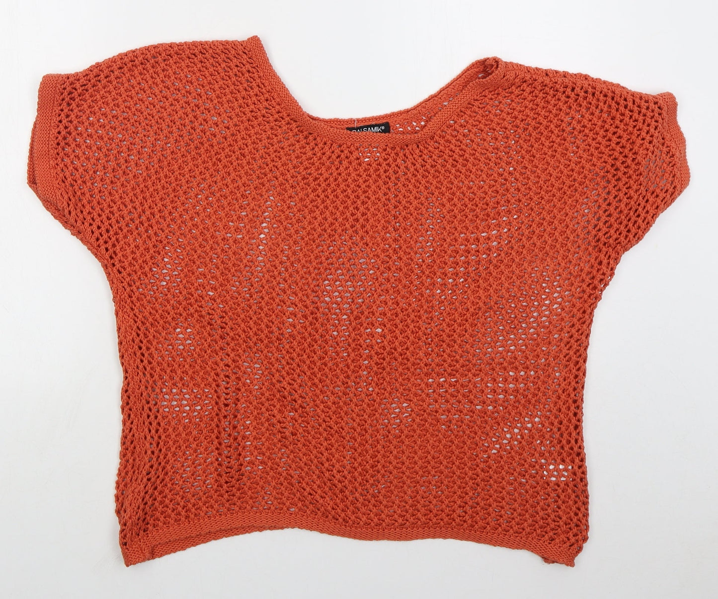 Balsamic Womens Orange Boat Neck  Cotton Pullover Jumper Size 18