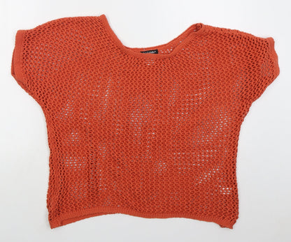Balsamic Womens Orange Boat Neck  Cotton Pullover Jumper Size 18