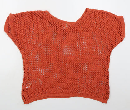 Balsamic Womens Orange Boat Neck  Cotton Pullover Jumper Size 18