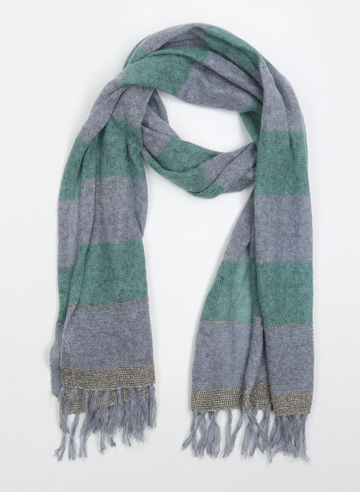 White Industries Womens Green Striped Acrylic  Scarf