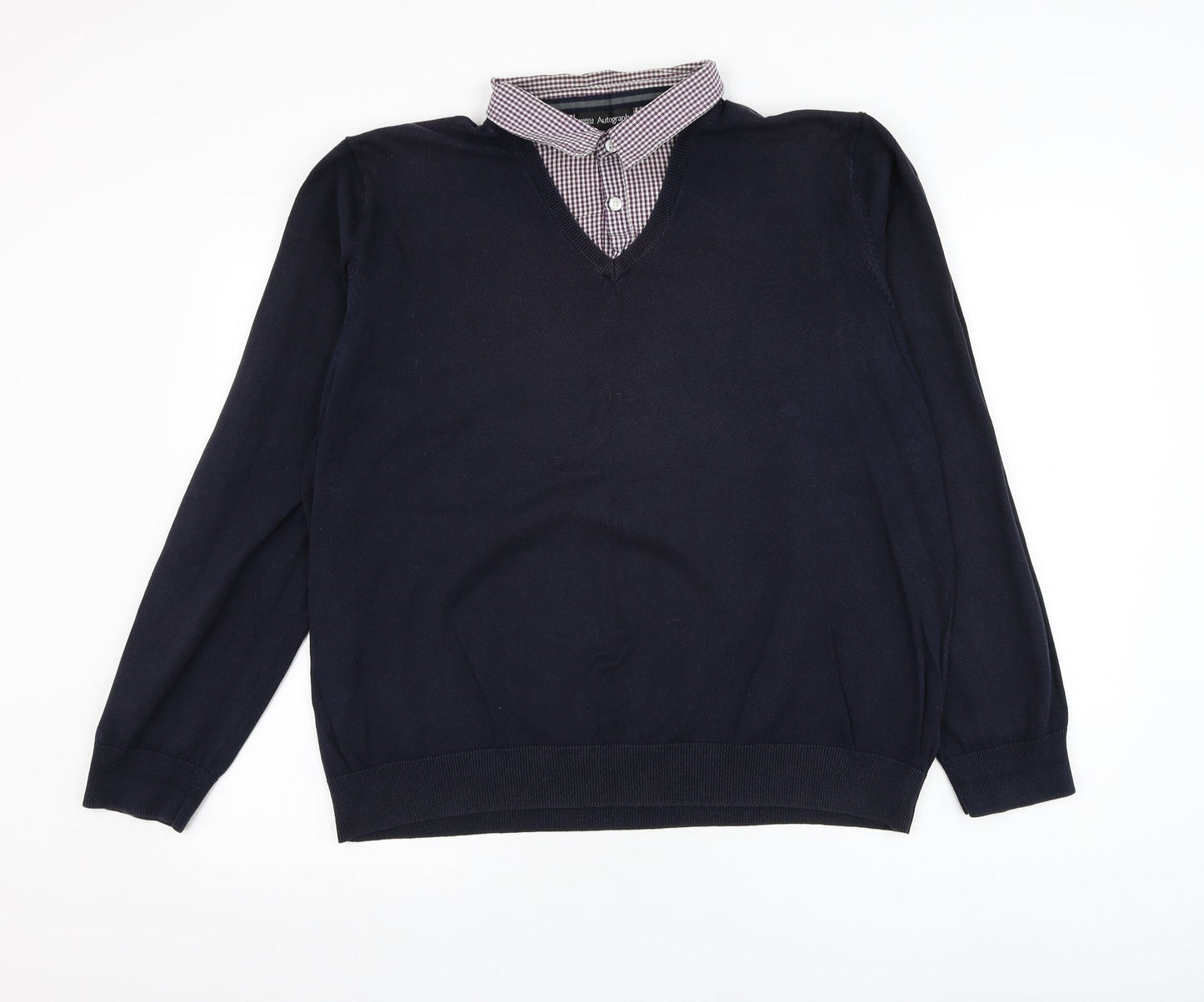 Marks and Spencer Mens Blue Collared  Cotton Pullover Jumper Size XL