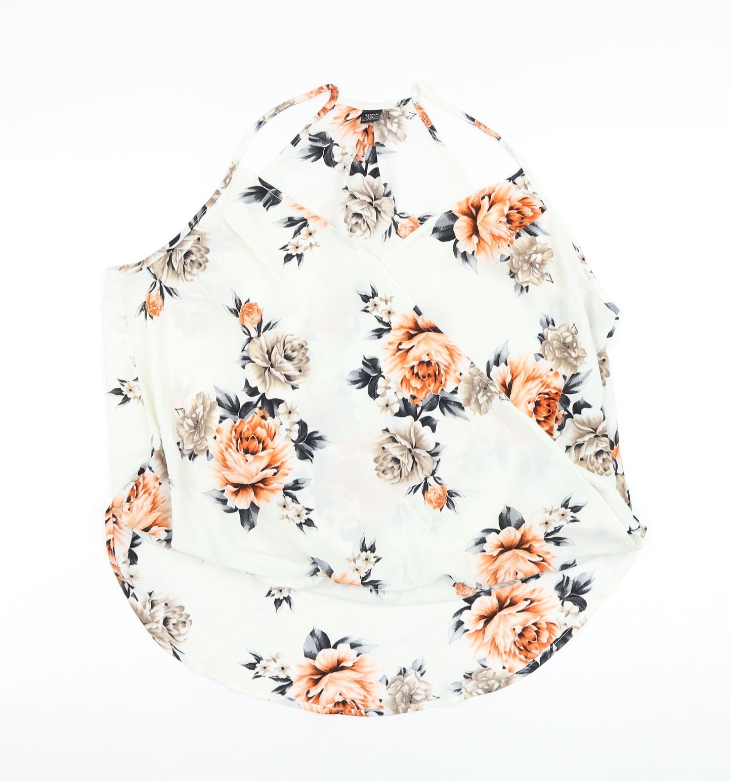 SheIn Womens White Floral Polyester Basic Blouse Size XL Square Neck