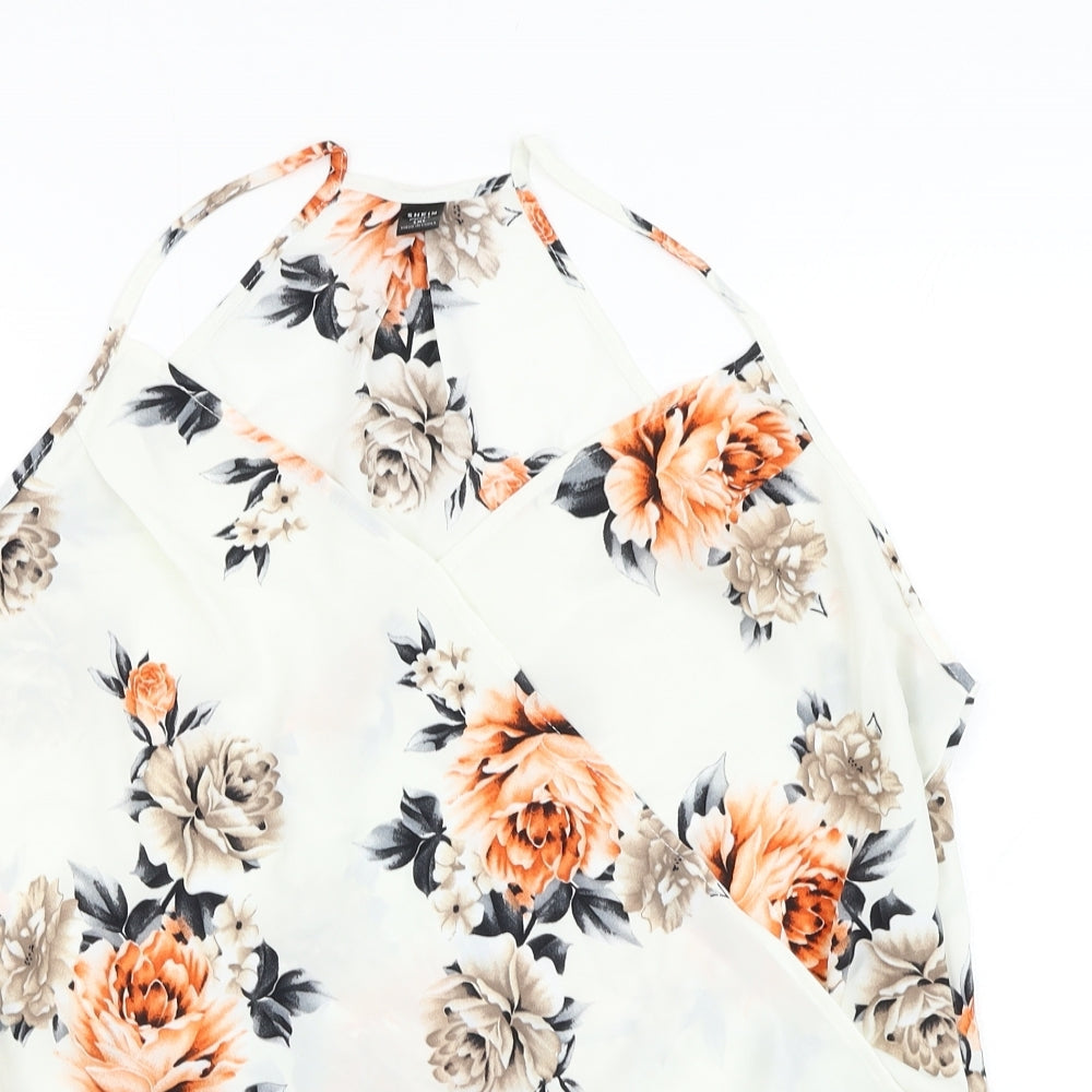 SheIn Womens White Floral Polyester Basic Blouse Size XL Square Neck