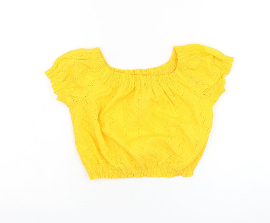 H&M Womens Yellow  Cotton Cropped Blouse Size 8 Round Neck