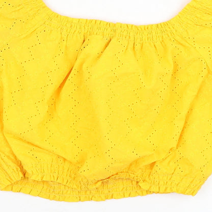 H&M Womens Yellow  Cotton Cropped Blouse Size 8 Round Neck