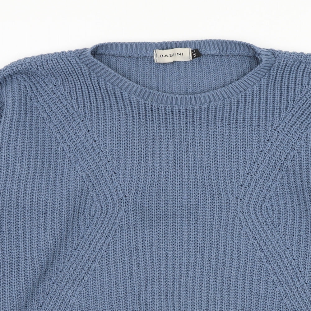 BASSINI Womens Blue Round Neck  Acrylic Pullover Jumper Size M