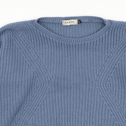 BASSINI Womens Blue Round Neck  Acrylic Pullover Jumper Size M
