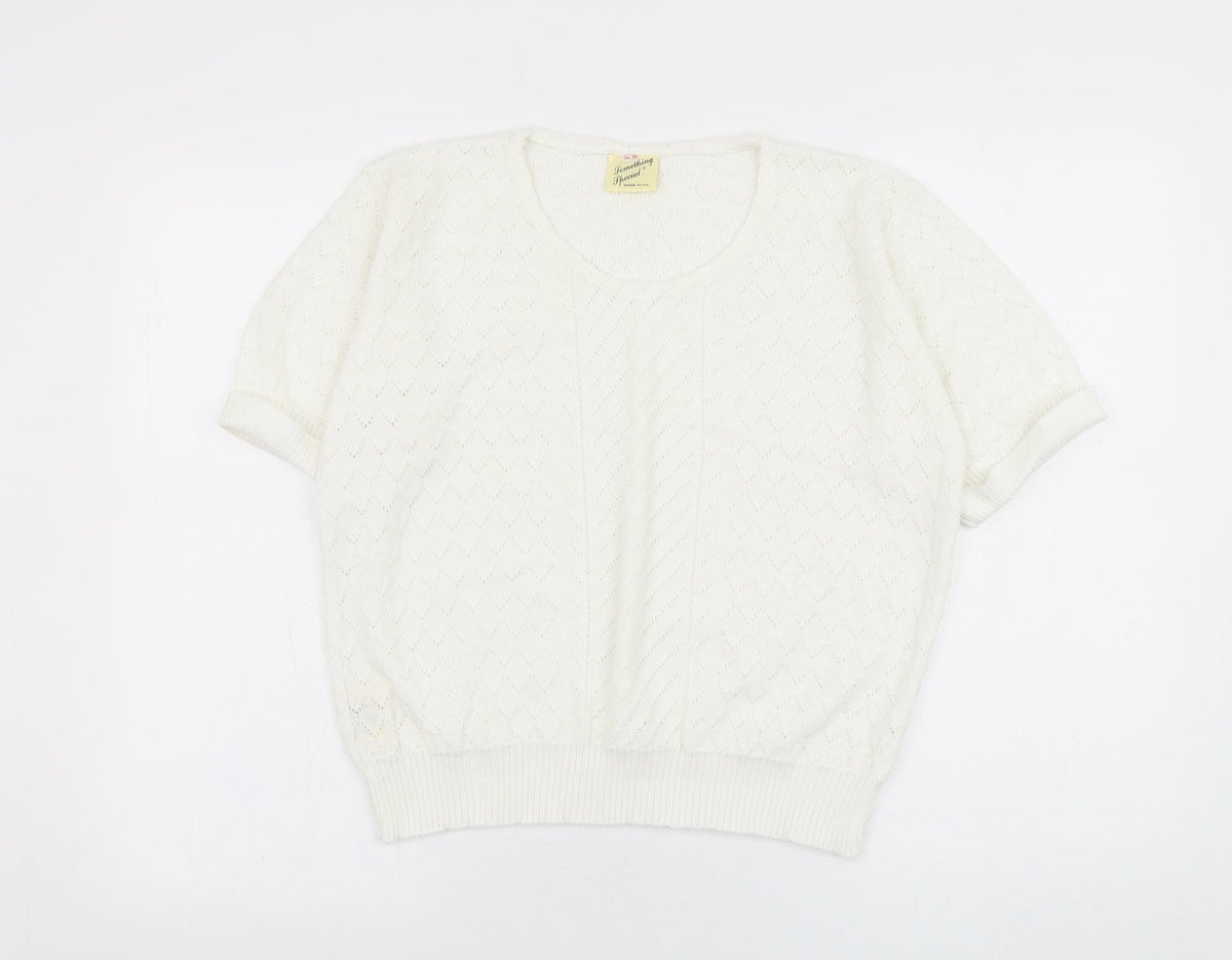 Something Special Womens White Round Neck  Acrylic Pullover Jumper Size 8