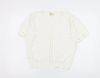 Something Special Womens White Round Neck  Acrylic Pullover Jumper Size 8