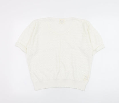 Something Special Womens White Round Neck  Acrylic Pullover Jumper Size 8