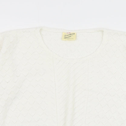 Something Special Womens White Round Neck  Acrylic Pullover Jumper Size 8