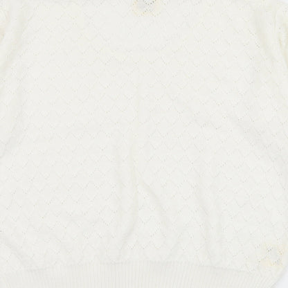 Something Special Womens White Round Neck  Acrylic Pullover Jumper Size 8