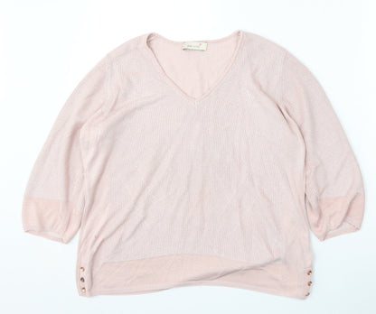 Marks and Spencer Womens Pink V-Neck  Viscose Pullover Jumper Size 16