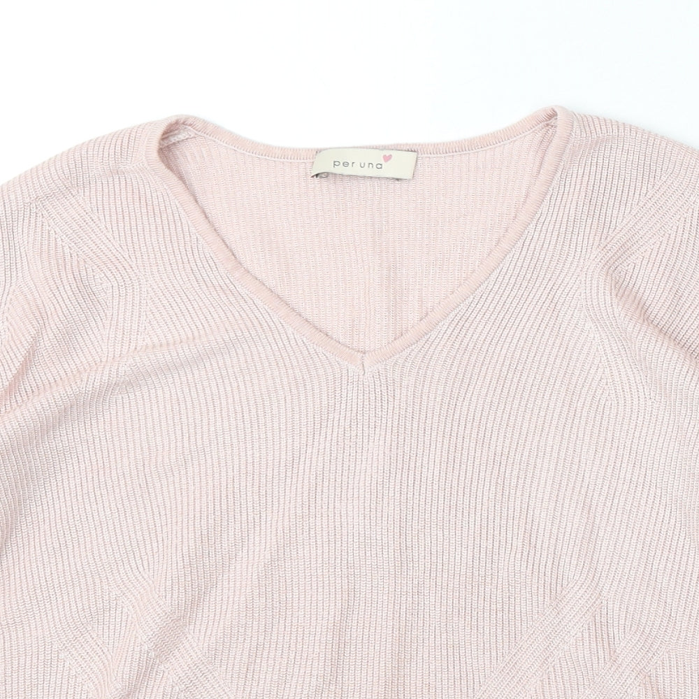 Marks and Spencer Womens Pink V-Neck  Viscose Pullover Jumper Size 16