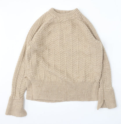 H&M Womens Beige Round Neck  Acrylic Pullover Jumper Size XS