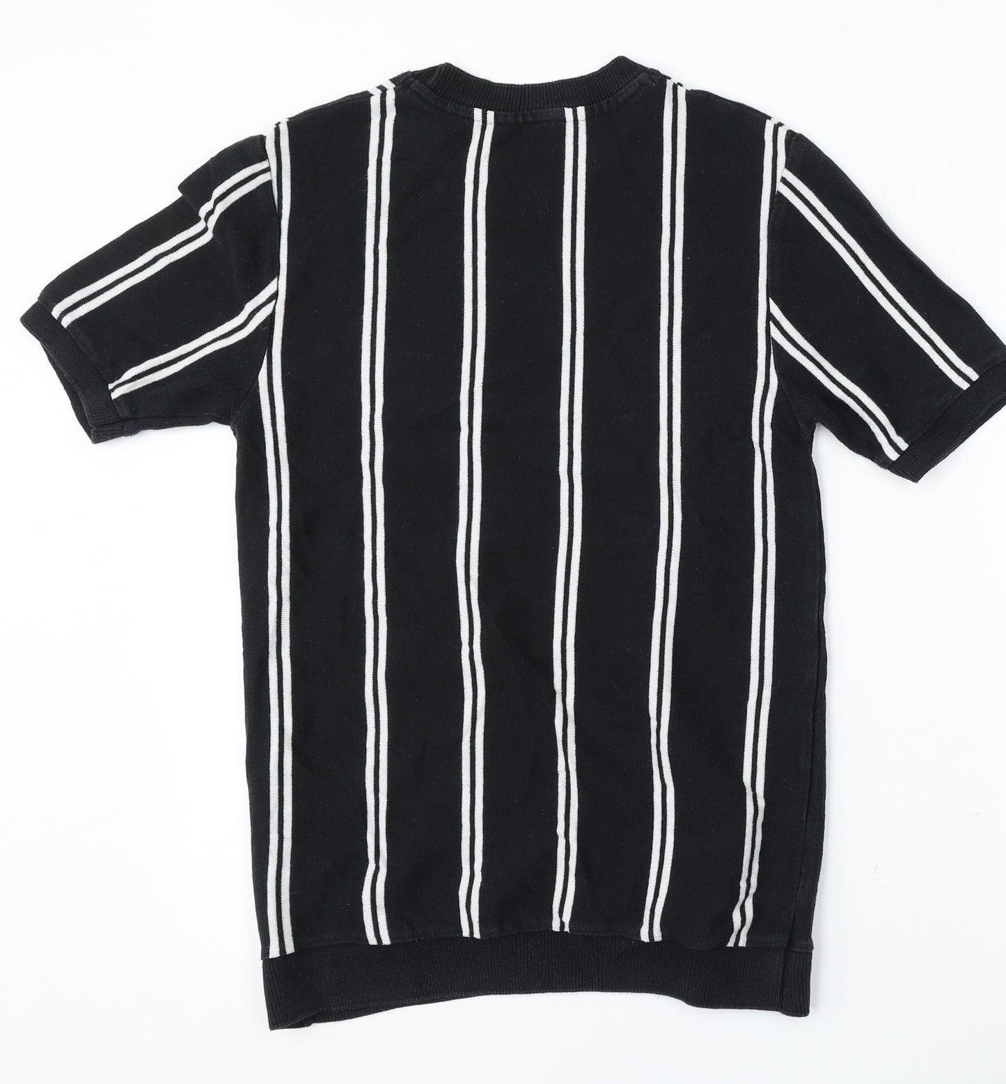 Topman Mens Black Round Neck Striped Cotton Pullover Jumper Size S