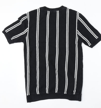 Topman Mens Black Round Neck Striped Cotton Pullover Jumper Size S