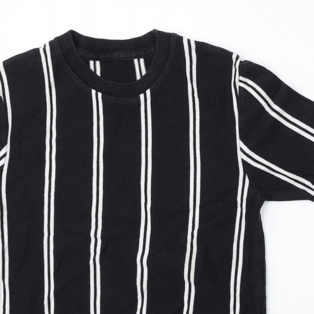 Topman Mens Black Round Neck Striped Cotton Pullover Jumper Size S