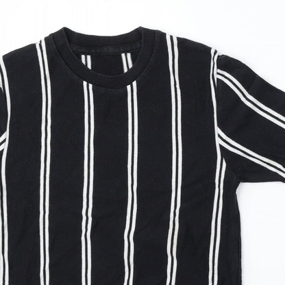 Topman Mens Black Round Neck Striped Cotton Pullover Jumper Size S