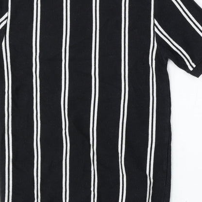 Topman Mens Black Round Neck Striped Cotton Pullover Jumper Size S