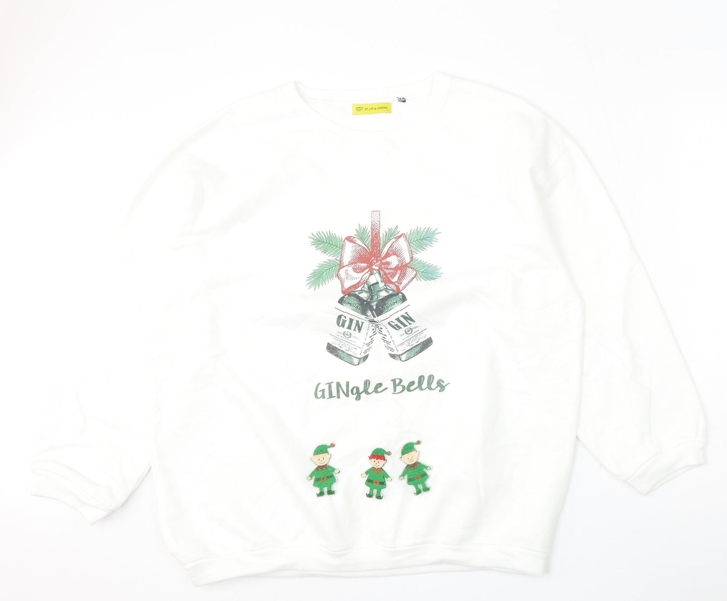 Of life and lemons Womens White  Cotton Pullover Sweatshirt Size L