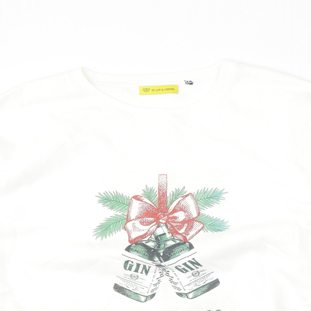 Of life and lemons Womens White  Cotton Pullover Sweatshirt Size L