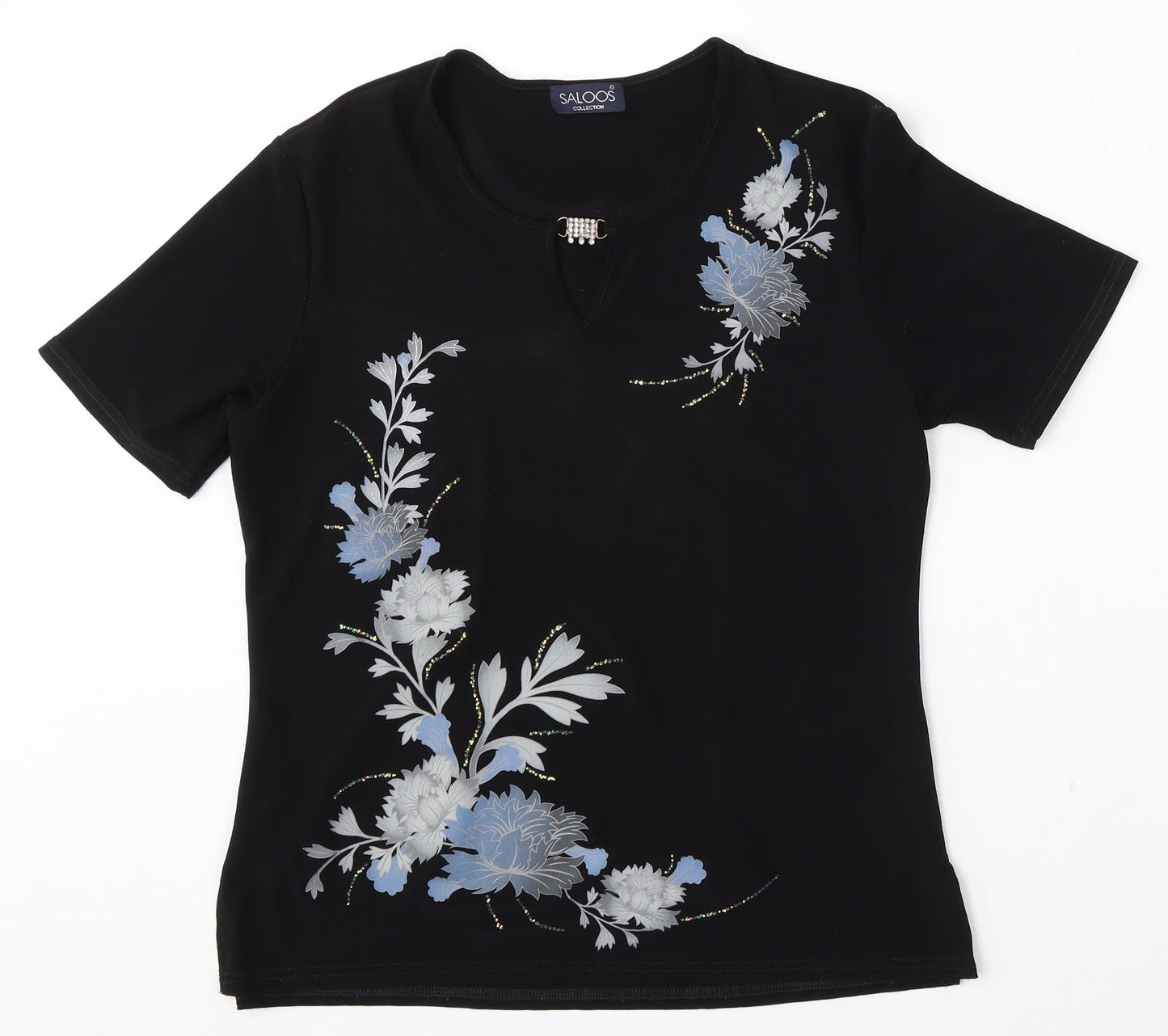 Saloos Womens Black  Polyester Basic T-Shirt Size M Round Neck