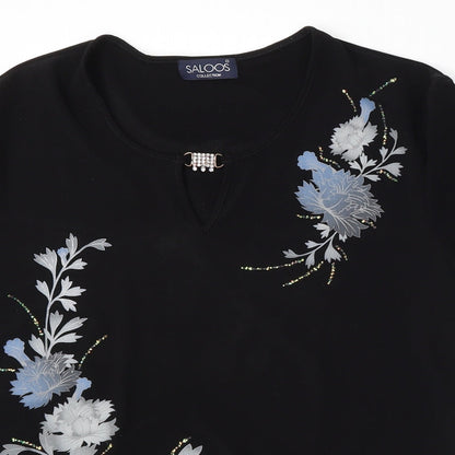 Saloos Womens Black  Polyester Basic T-Shirt Size M Round Neck