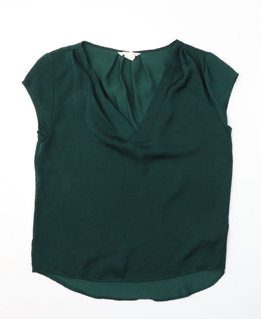 H&M Womens Green  Polyester Basic Blouse Size 6 V-Neck
