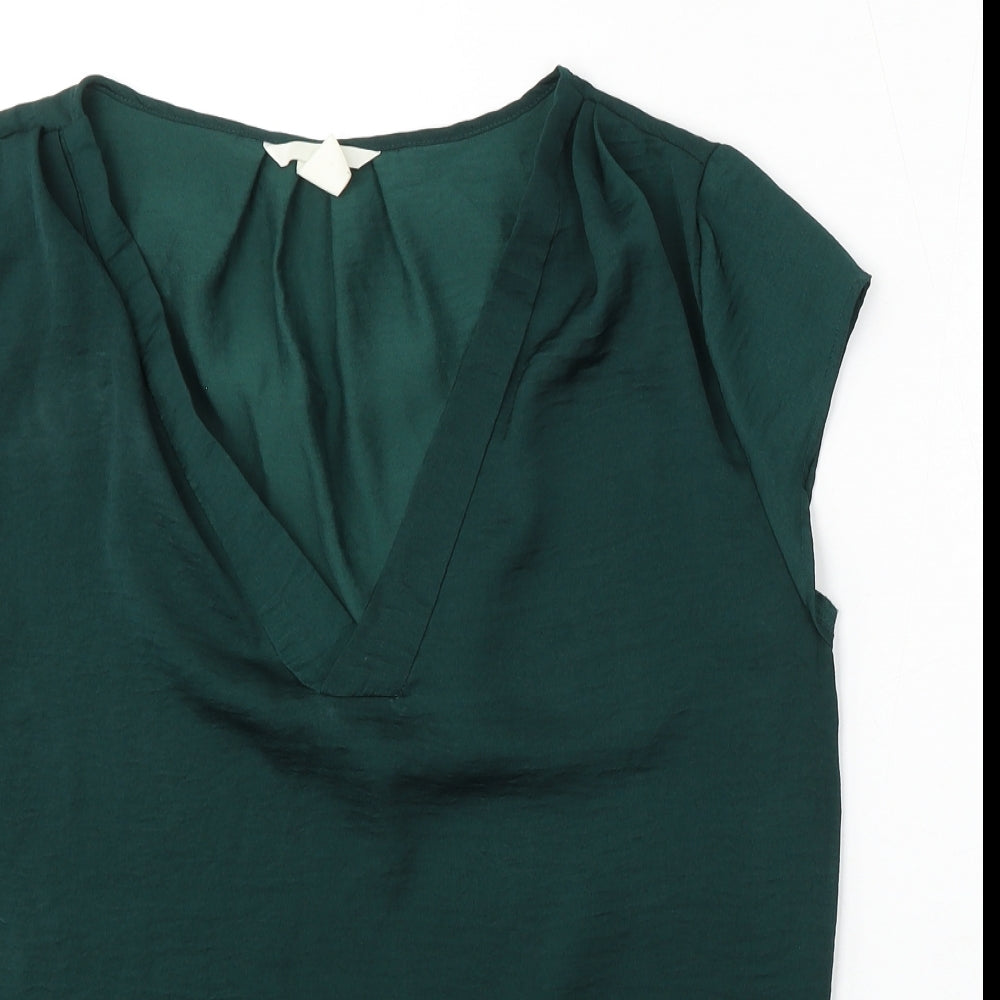 H&M Womens Green  Polyester Basic Blouse Size 6 V-Neck