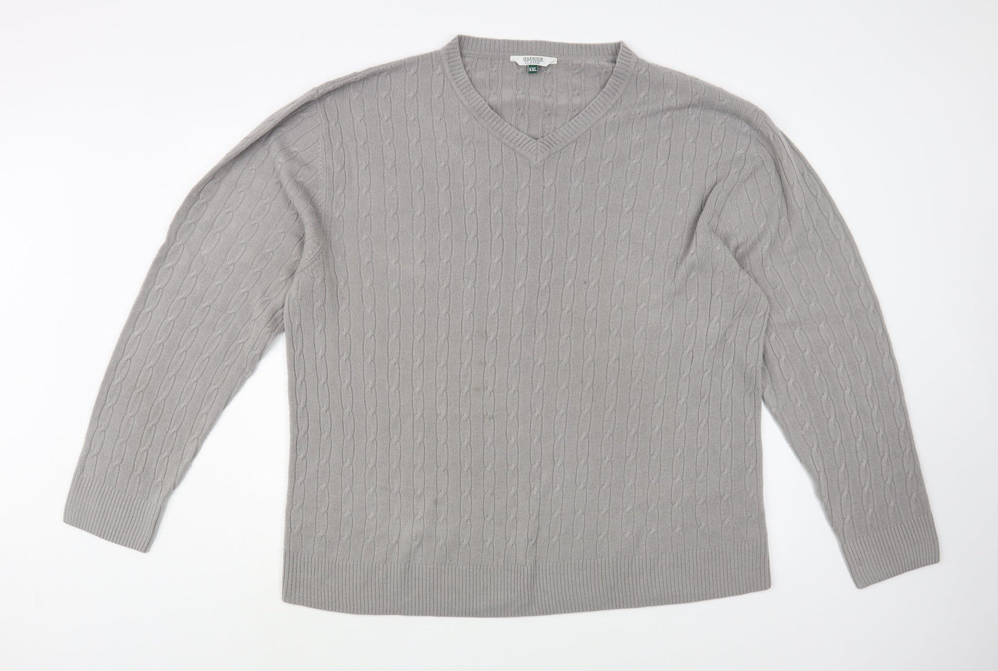 Harbour Classic Mens Grey V-Neck  Acrylic Pullover Jumper Size 2XL