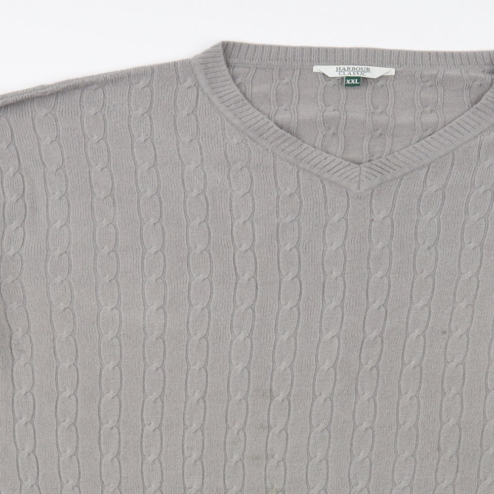 Harbour Classic Mens Grey V-Neck  Acrylic Pullover Jumper Size 2XL