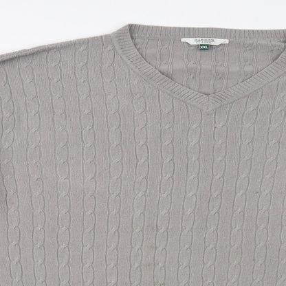 Harbour Classic Mens Grey V-Neck  Acrylic Pullover Jumper Size 2XL