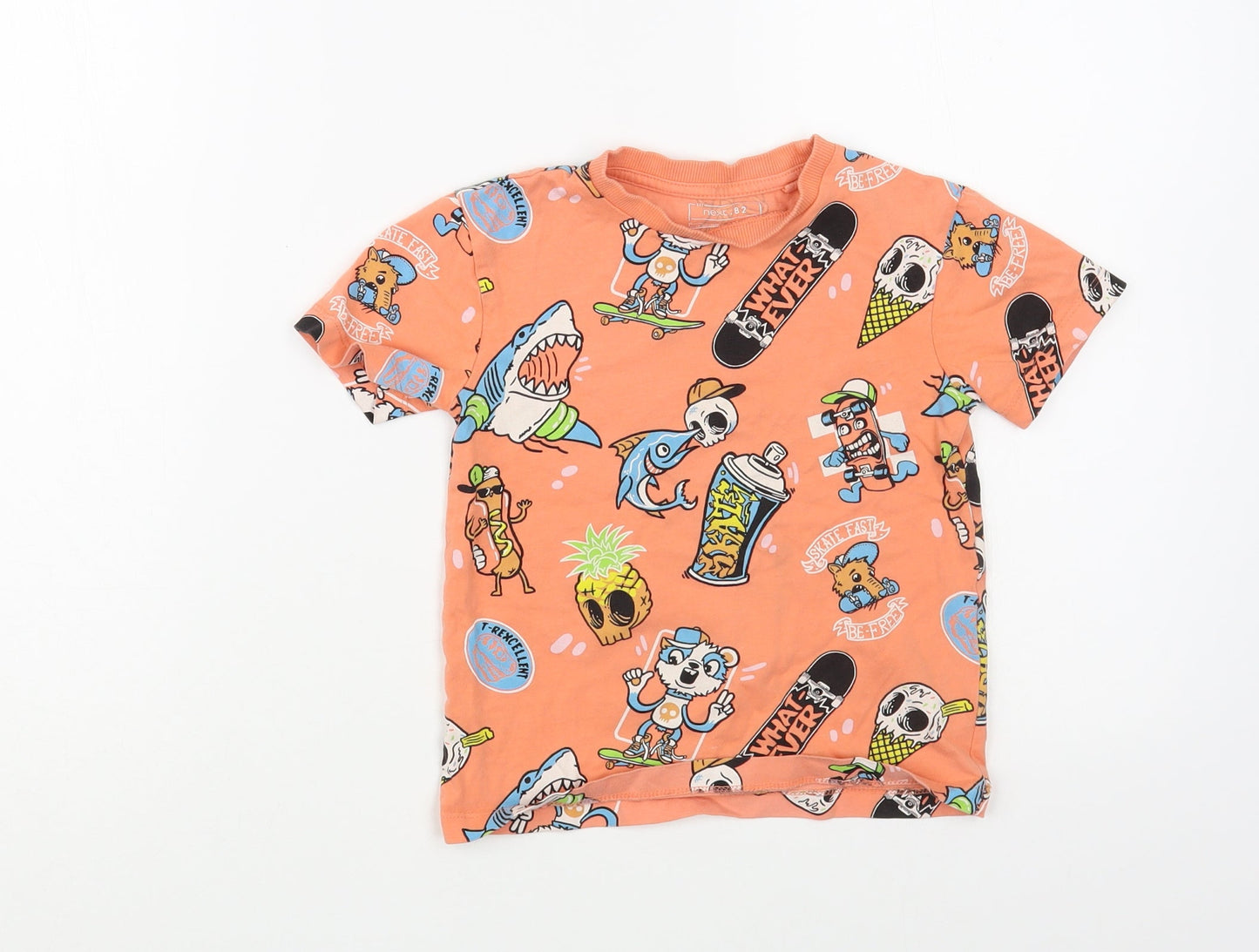 NEXT Girls Orange Geometric Cotton Pullover T-Shirt Size 3 Years Crew Neck Pullover